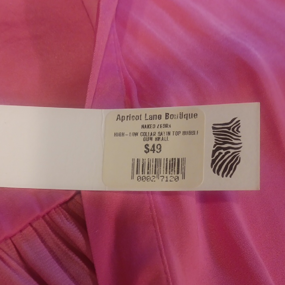 Naked Zebra Bubble Gum Punk High-low Collared Satin Blouse - Small - Picture 8 of 12